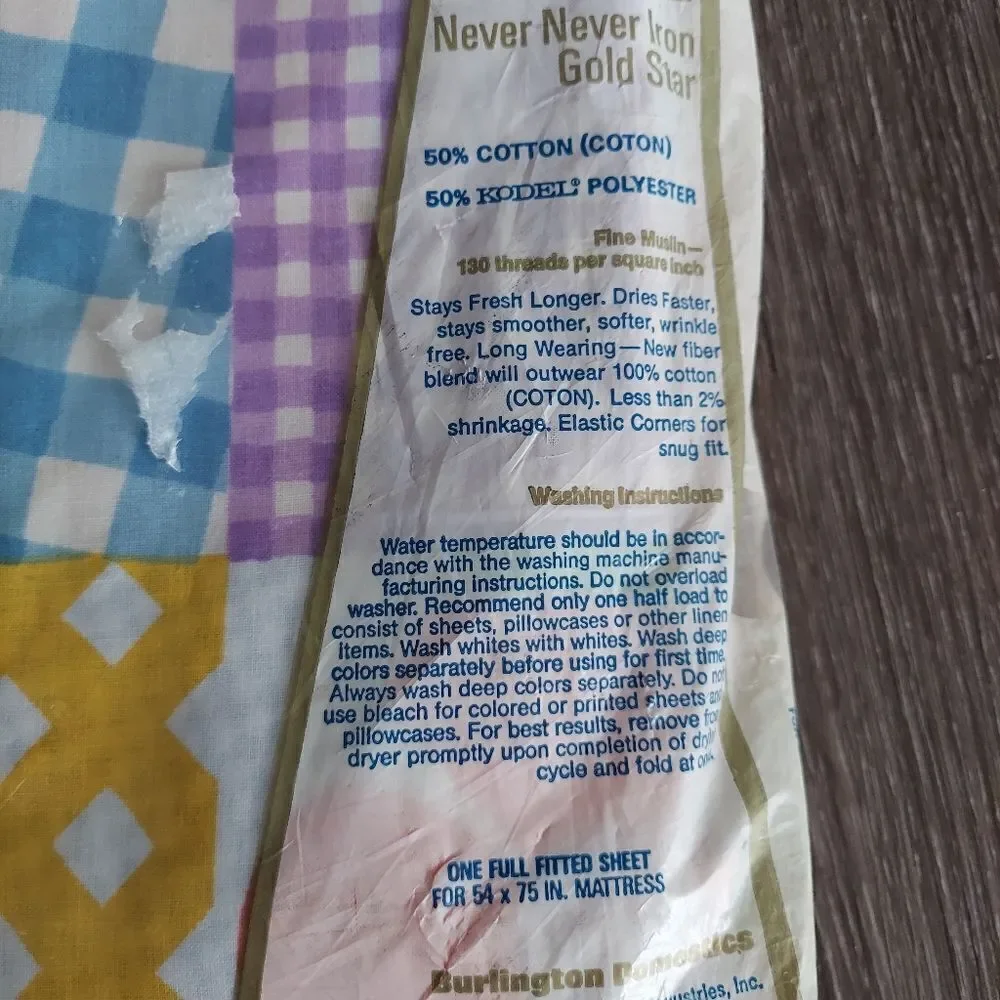 Burlington House 1970's One Full Fitted Sheet Anita Wagenvoord Gingham Park